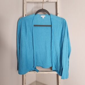 J.Jill cardigan womens 1x blue linen blend open front spring plus size